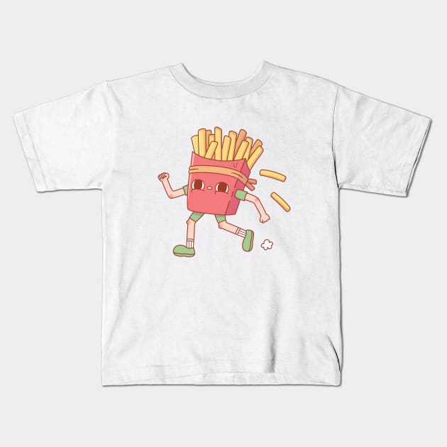 Funny Running Fries Kids T-Shirt by rustydoodle